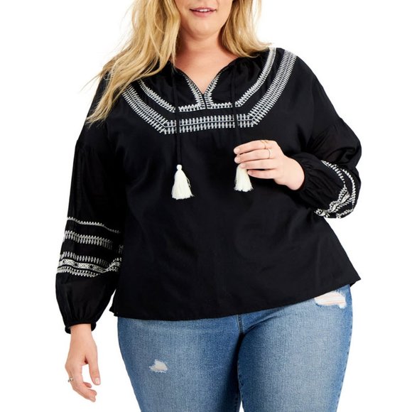 Style & Co. Tops - Boho Plus Size Embroidered Tassel Tunic Top 3X